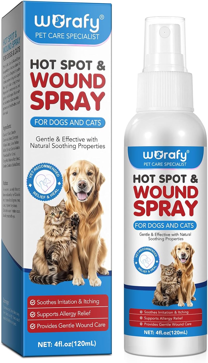 CiAIplw Hot Spot & Wound Care Spray for Dogs and Cats, Itch Skin & Allergy Relief Spray, Supports Skin Infections and Irritations for All Animals, 4 oz