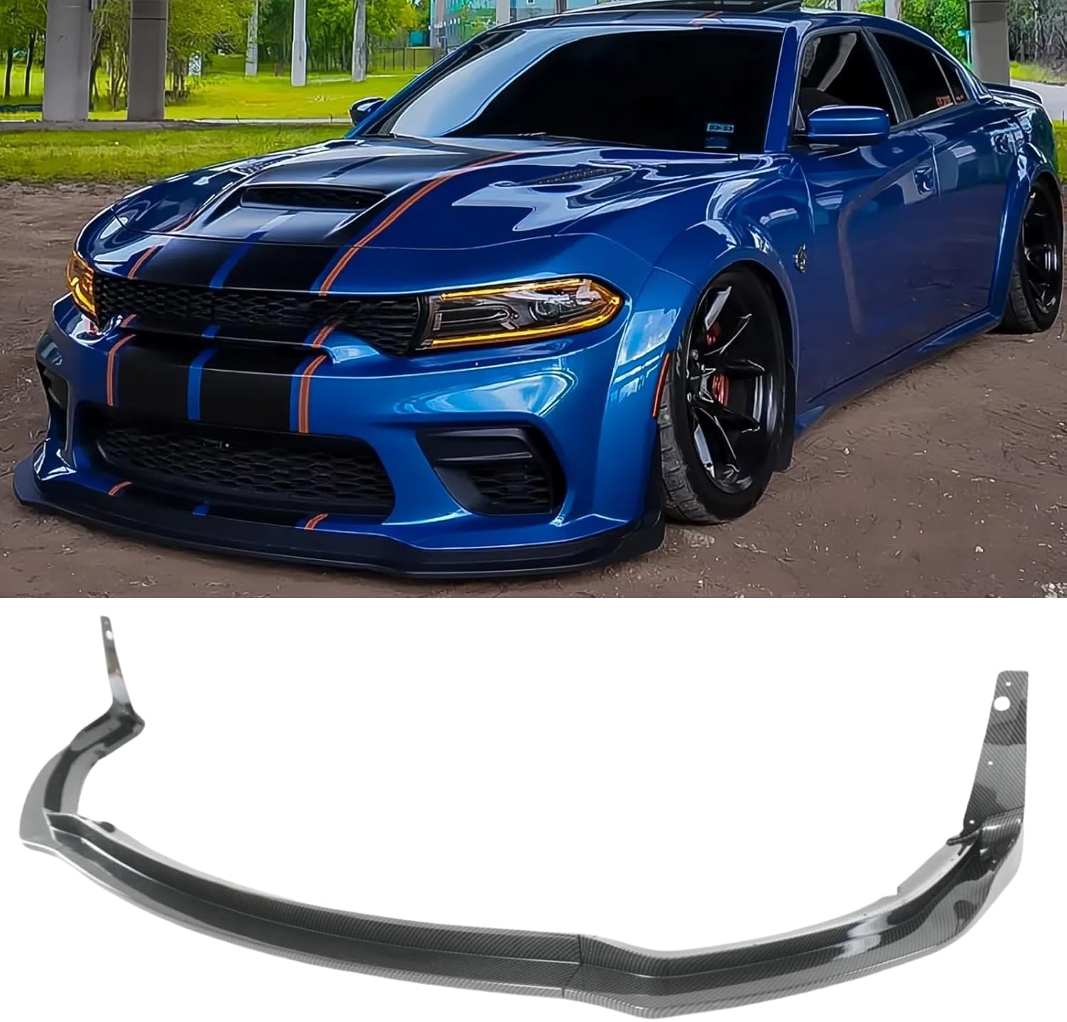 Front Lip for Dodge Charger SRT Hellcat Scat Widebody 2020 2021 2022 2023 2024 H Style Front Bumper Lip Spoiler Splitter (Carbon Fiber Print)