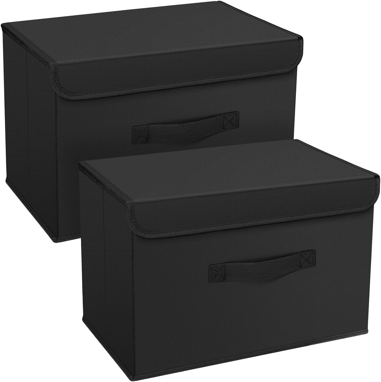 Foldable Storage Boxes with Lids - Wardrobe Organiser Bin with Handle Fabric Basket Containers for Clothes, Book, Shelf, Office