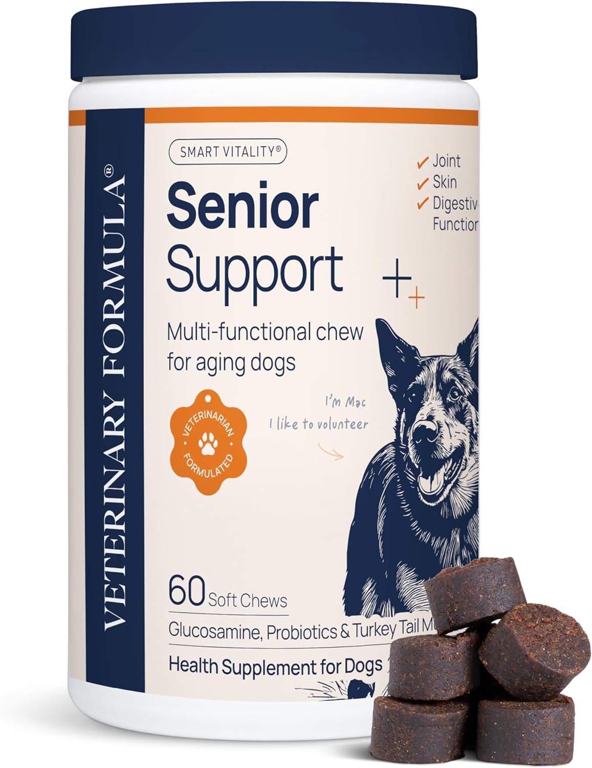 Veterinary Formula Smart Vitality Senior Support Dog Supplements 60ct – Senior Dog Vitamins to Help Promote Mobility, Hip & Joint, Immune Health – Dog Multivitamin with Glucosamine and Chondroitin