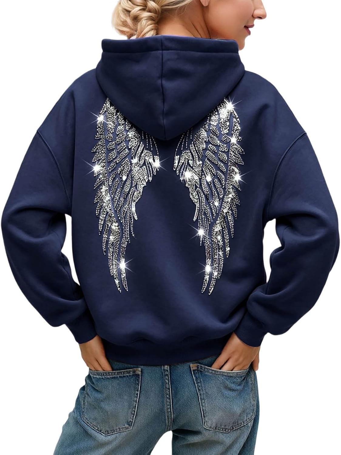 Angel Wing Hoodies for Women Wings Graphic Rhinestone Sweatshirt