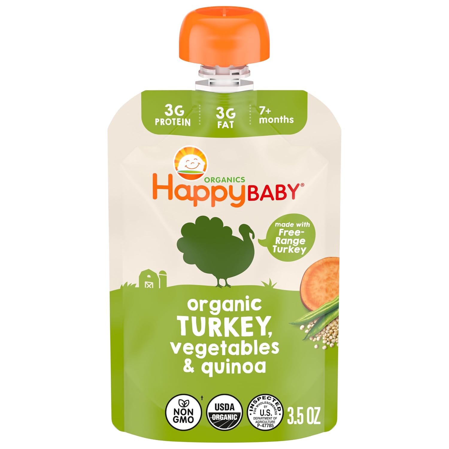 HAPPY BABY Savory Blends Stage 3, Turkey Veggie Quinoa, 3.5oz (16 Pack)