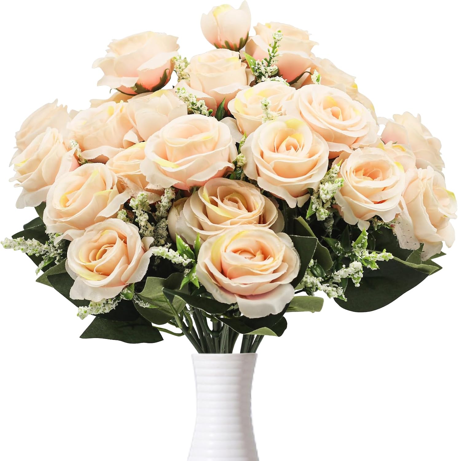 5 Bunches Roses Artificial Flowers, Fake Roses Silk Hydrangea Flower Bouquet, for Wedding Party Table Centerpieces Floral Arrangement Home Kitchen Decor (champagne)