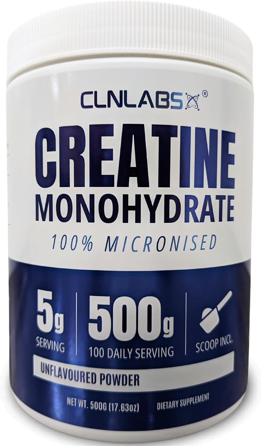 Creatine Monohydrate Powder - 500g Tub (200 Mesh) | Fine Grade, Pure & Mixes Easily | Includes Scoop | Unflavoured | Made in The UK by CLN Labs