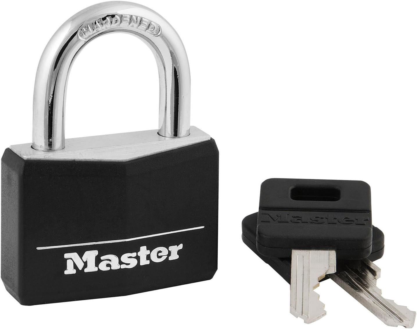 Master Lock Black Covered Aluminum Padlock, Gym Locker Lock with Key for Indoor or Outdoor Use with Vinyl Weather Resistant Cover, 141D