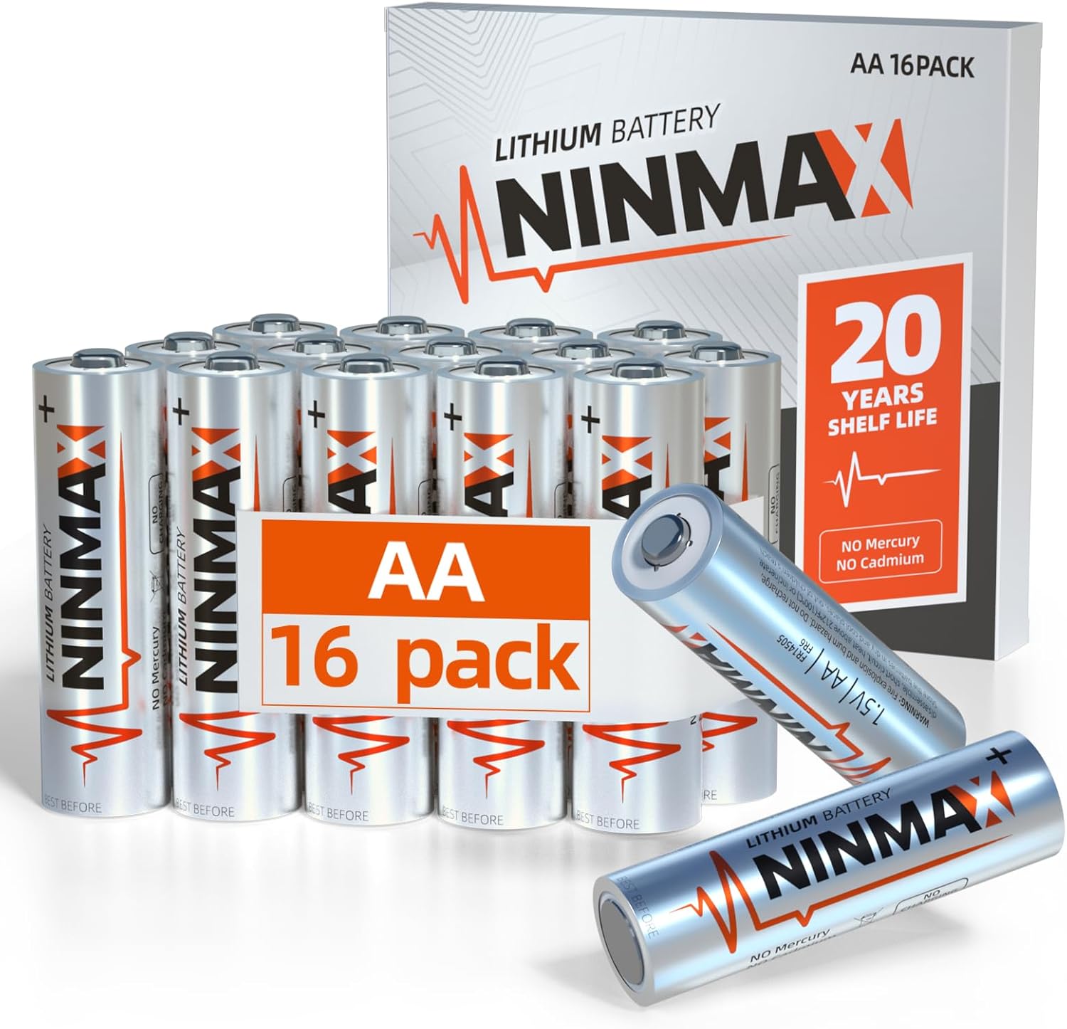 NINMAX® Lithium AA Batteries 16 Pack, 3500mAh 1.5V Longest Lasting Double A Battery for Blink Outdoor Camera and High-Drain Devices【Non-Rechargeable】