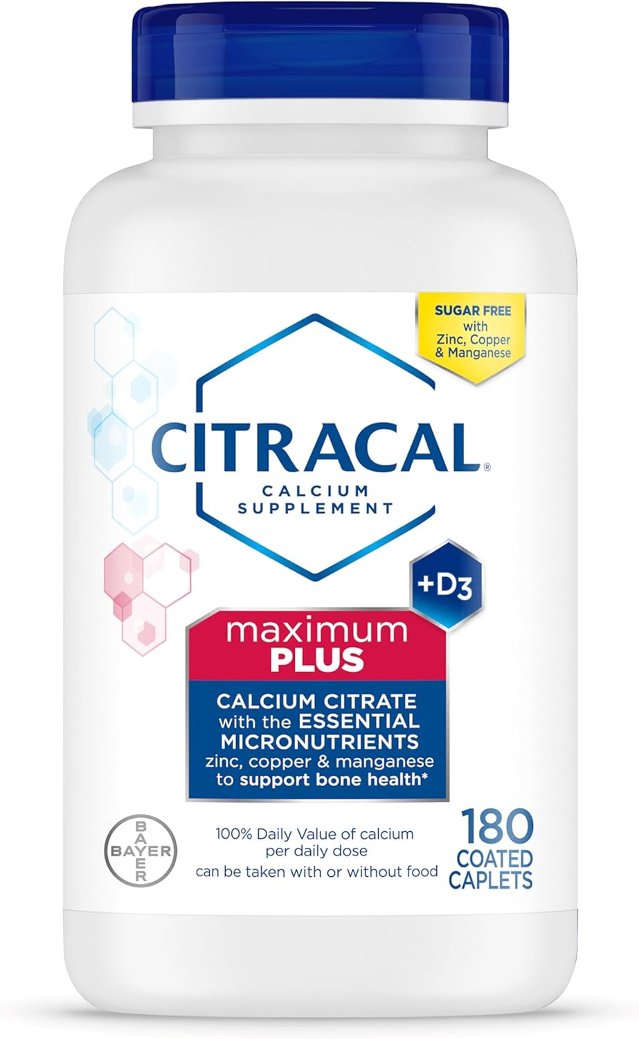 Citracal Maximum Plus, 650 mg Calcium Citrate, easily absorbed and highly soluble with 25 mcg (1000 IU) Vitamin D3, Bone Health Support, Calcium Supplement for Ages 12+, 180 Count