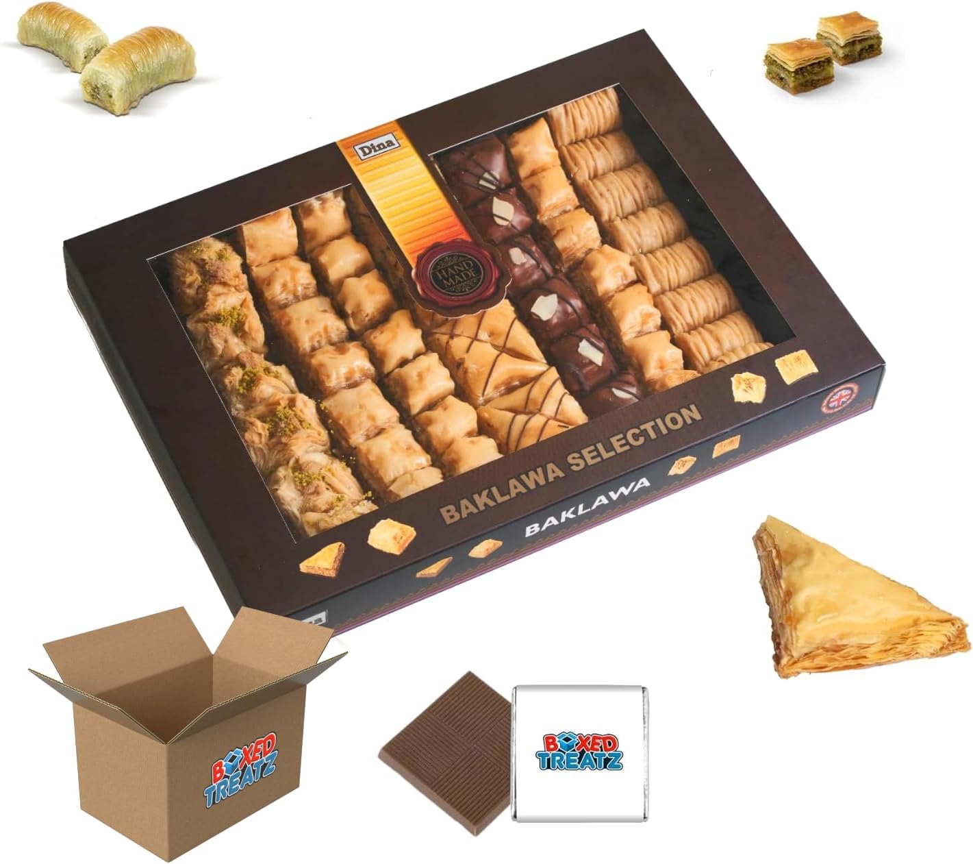 Luxury Baklava Selection Baklawa Sweets 1kg, Premium Handmade Baklawa Pastry Selection Halal Dina Handmade Boxed Treatz