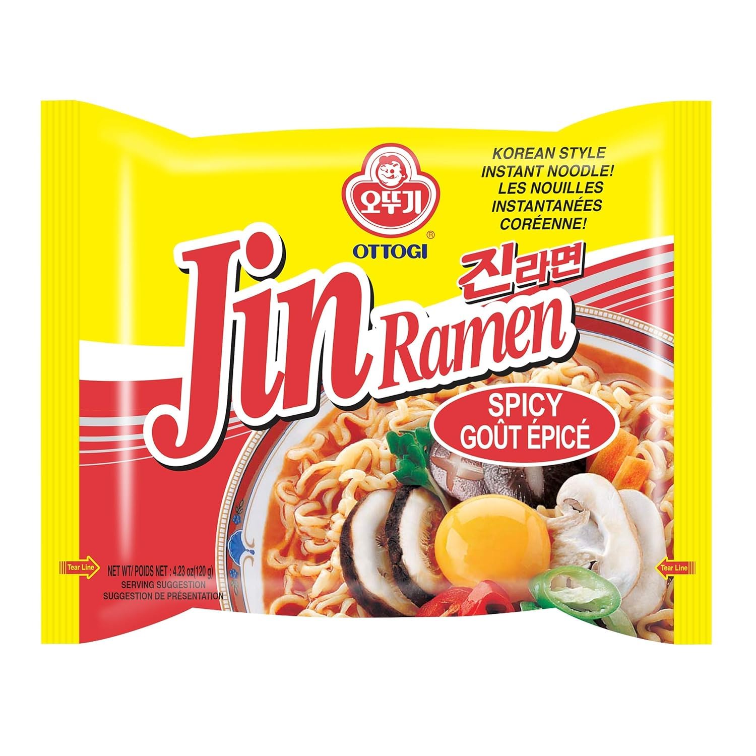 OTOKI Jin Ramen Spicy Flavor, Authentic Korean Instant Noodle, Genuine Korean Ramen Soup Mix, 4.23oz x 4 Pack