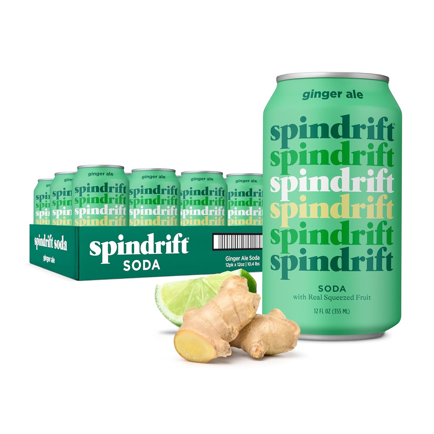 Spindrift Soda Ginger Ale Soda Made with Real Squeezed Fruit 12 Pack Case