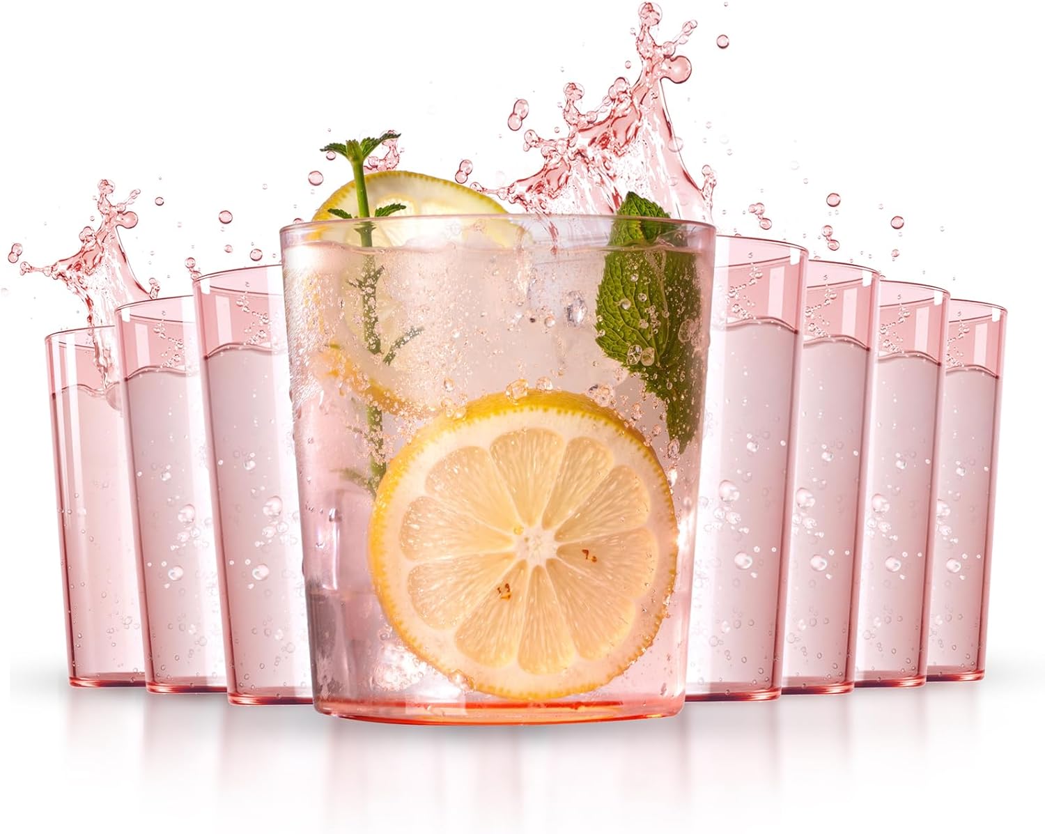 Liacere Plastic Drinking Glasses (Set of 12) 14 oz Pink Reusable Plastic Glasses Colors，Kitchen Water Glasses Cup, Bar Tumbler Glassware Set for Beer, Juice, Cocktail, Whiskey, Milk
