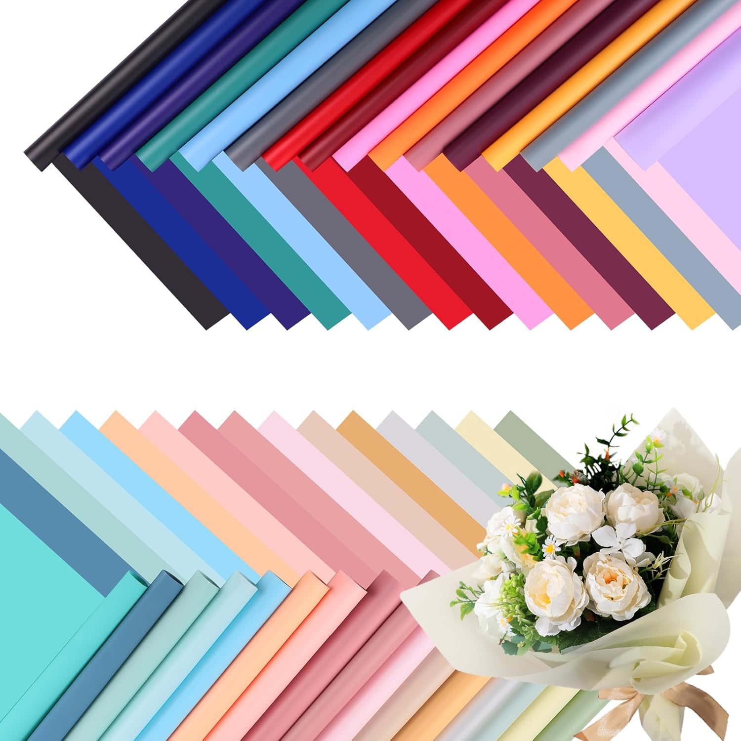 Ctosree 320 Sheets Flower Wrapping Paper Bulk Waterproof Floral Packaging Paper Sheets Florist Bouquet Supplies DIY Craft Gift Packing for Mother's Day Wedding Festival 23.6 x 23.6 In(Multicolor)