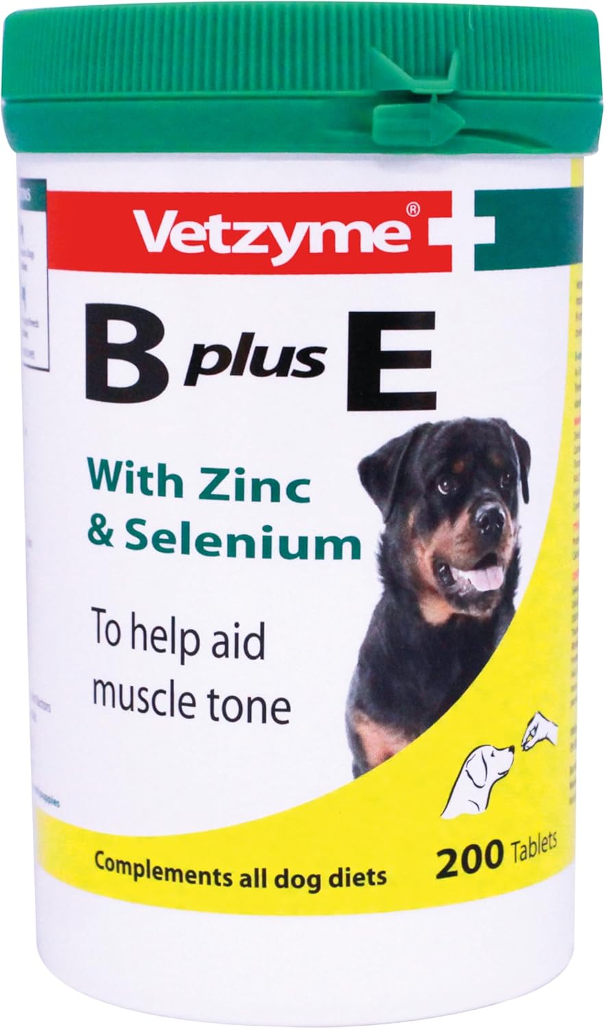 Vetzyme B Plus E Dog Vitamins and Supplements (200 Tablets) - With Zinc and Selenium, Supports Muscle Tone and Good Health