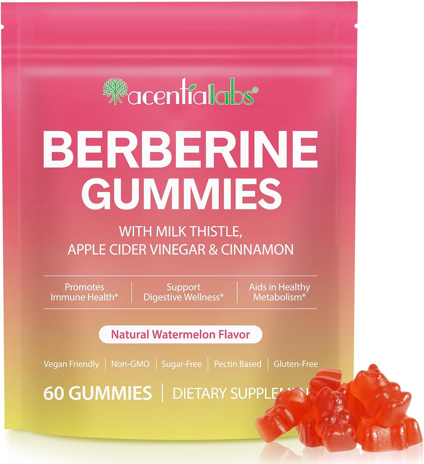 berbeine Gummies,Berberine Complex Gummies(Sugar-Free) with Ceylon Cinnamon, ACV [AMPK Metabolic Activator] -Energy, Gut Health, Fasting & Body Mass Control-Berberine Supplement for Metabolism