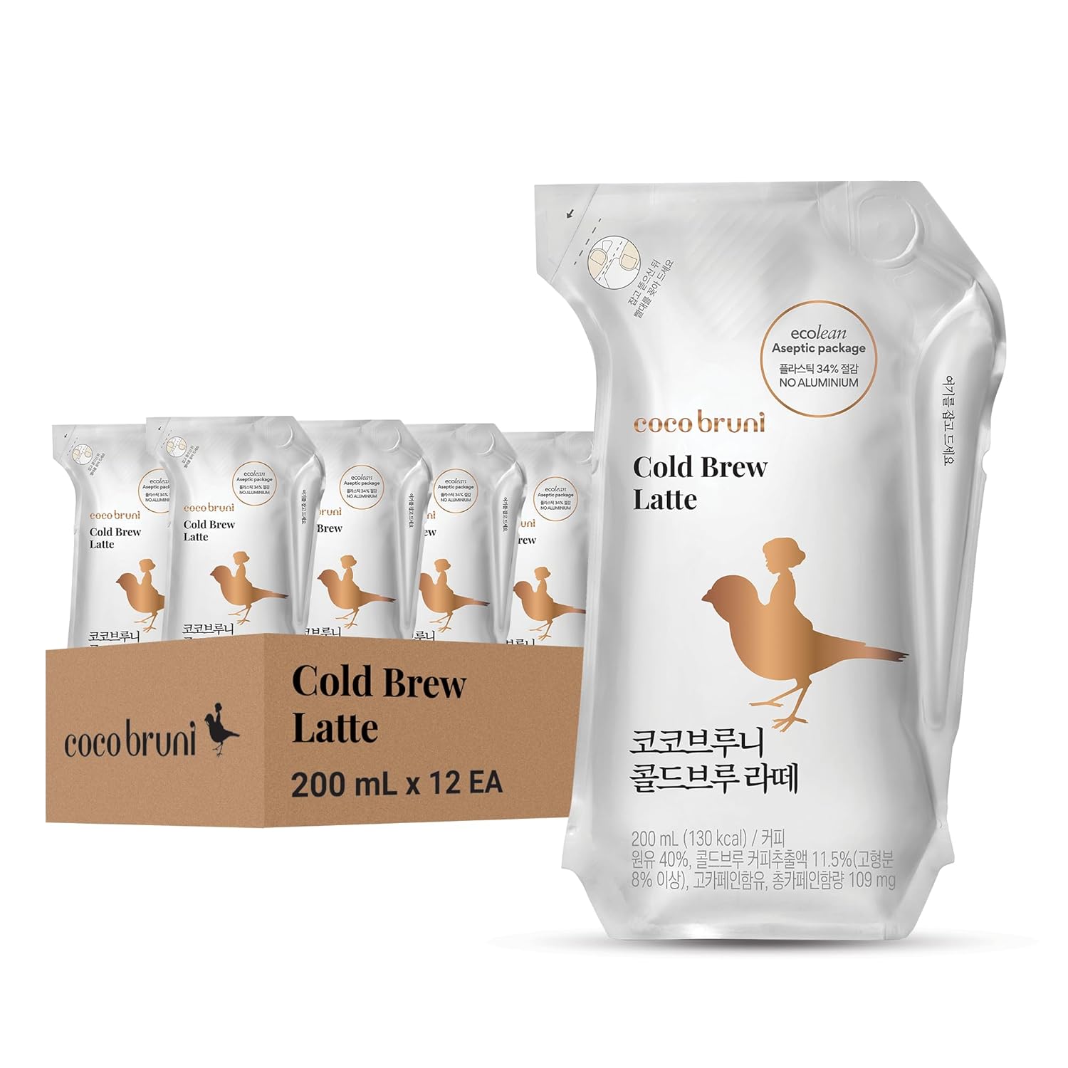 Coco bruni Cold Brew Latte, RTD, Liquid. (6.76fl oz pack of 12), Optimal coffee bean ratio(Brazilian&Vietnamese), High Milk Content, No Artifical Preservatives, Premium Coffee On the Go, Eco-Friendly Package