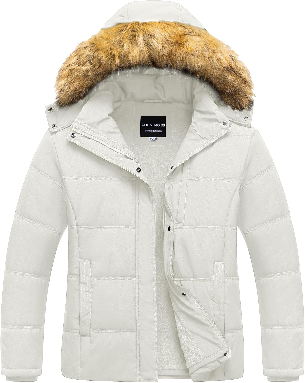CREATMO US Women's Plus Size Puffer Jacket Waterproof Winter Coats Fleece Lined Detachable Fur Hood Available in 1X To 5X