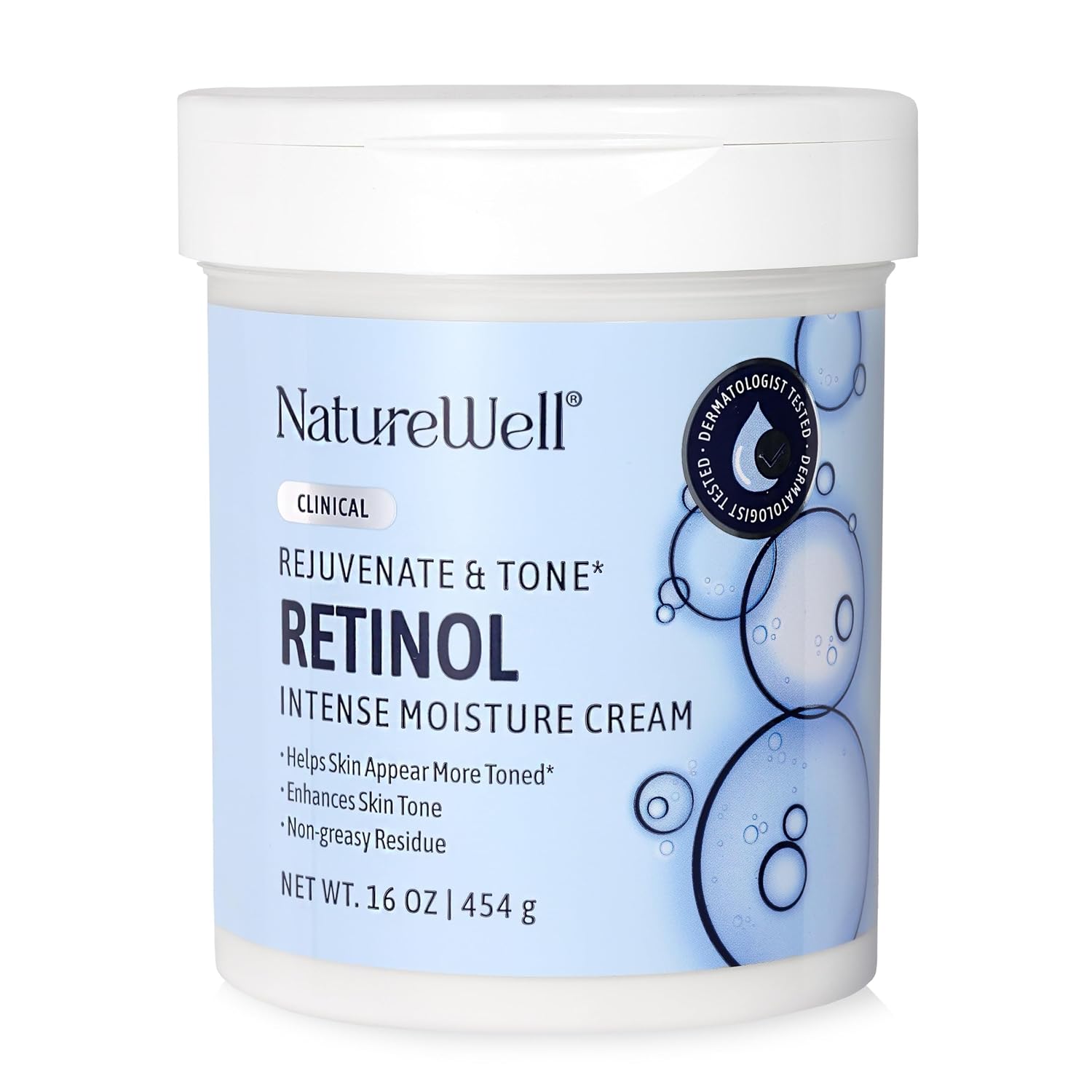 NATURE WELL Clinical Rejuvenate & Tone Retinol Intense Moisture Cream 2.0 for Face, Body, & Hands, Anti-Aging, Targets Discoloration, Wrinkles, Sun Damage, Crepey, & Sagging Skin, 16 Oz