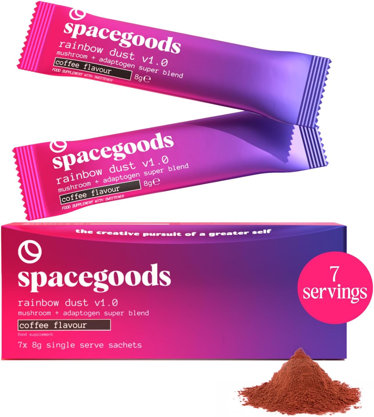 Spacegoods Rainbow Dust 7 Day Sachet Pack | Flavoured Mushroom Coffee | 120mg of Natural Caffeine | Lions Mane, Chaga, Ashwagandha & Vitamin B5 | Sharper Focus, Energy & Calm | Coffee