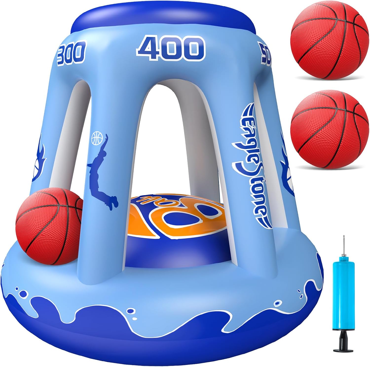 EagleStone Inflatable Pool Basketball Hoop for Kids & Adults, 47" Swimming Floating Basketball Hoop for Pool with 3 Balls, Pump, Summer Outdoor Pool Water Game for Family, Party, Beach & 4th of July
