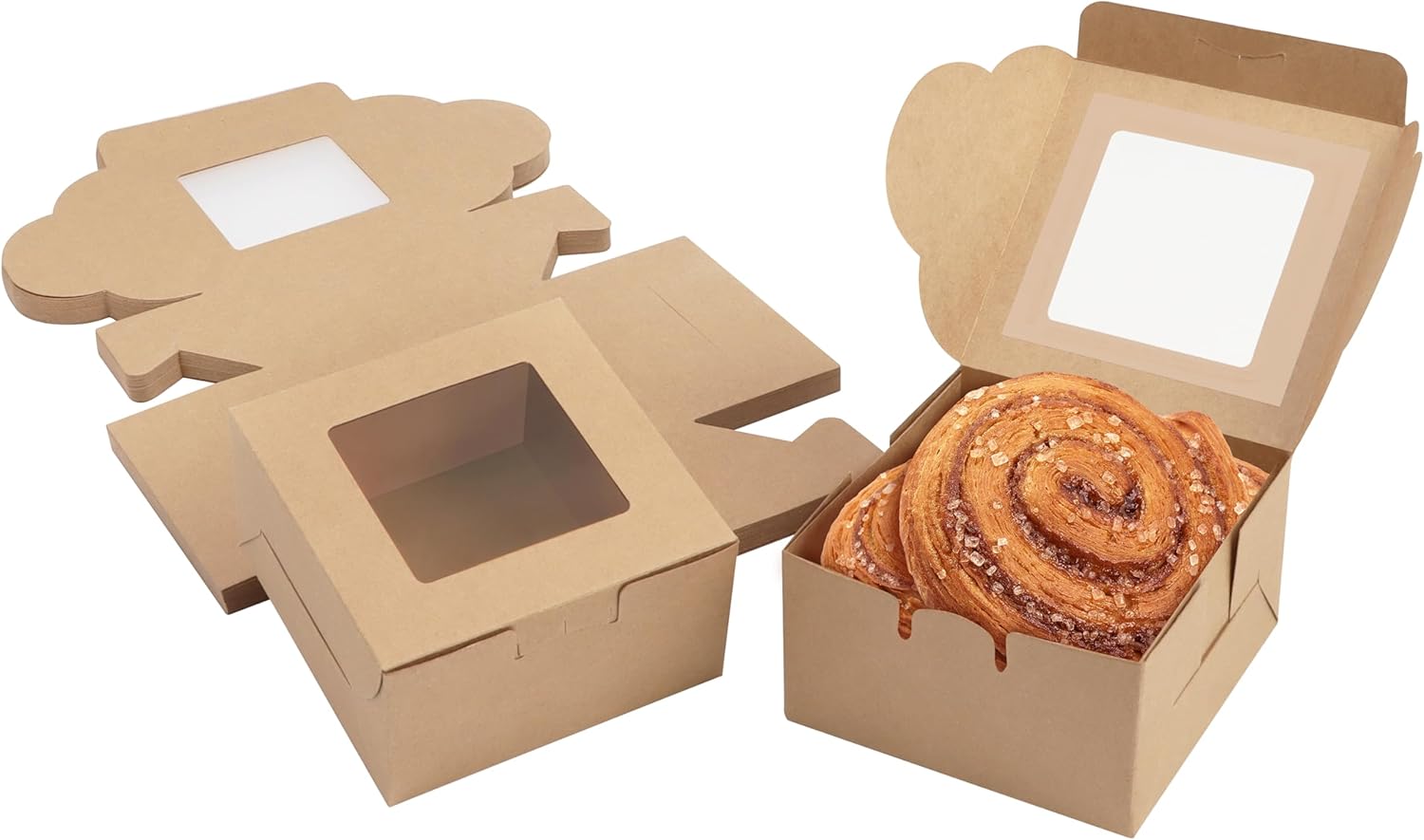 BELLE VOUS Mini Cake Gift Boxes (50 Pack) - Brown Kraft Small Packaging for Portions - Cookie/Brownie Bakery Cardboard Boxes for Treats/Gifts