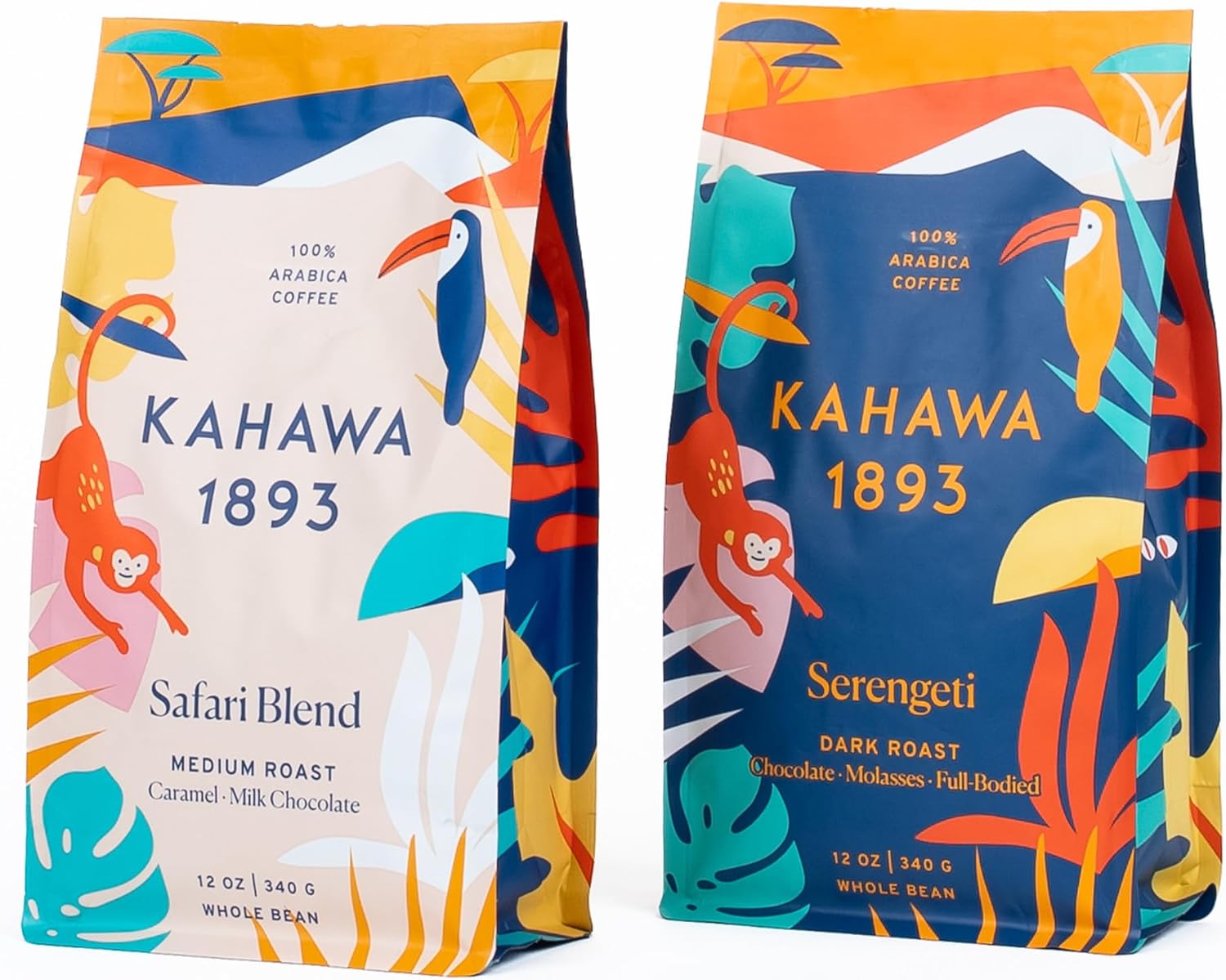 KAHAWA 1893 - Whole Coffee Beans - Combo Pack - Safari and Serengeti - Perfect Freshly Brewed - As Seen on Shark Tank - 2 ct