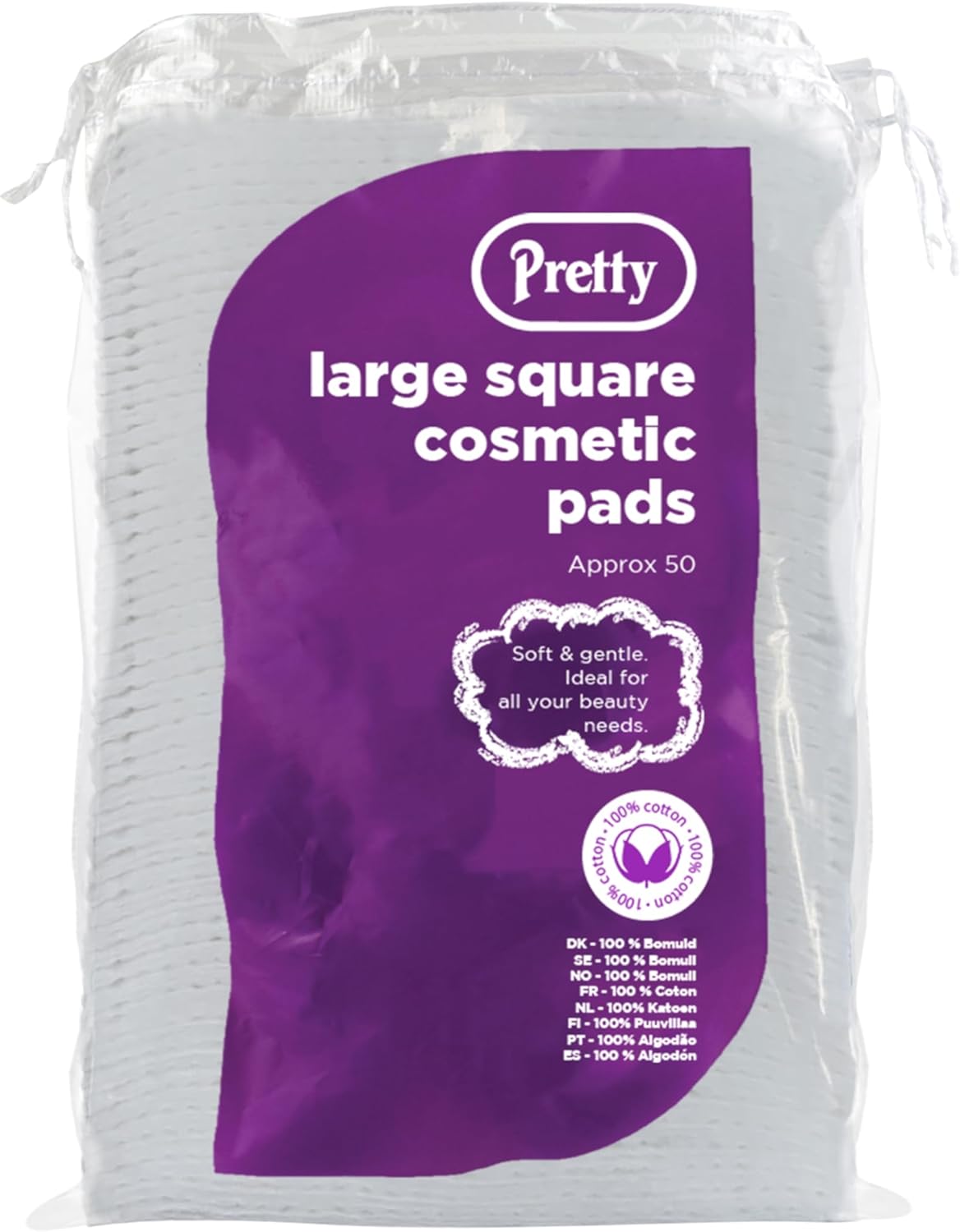 Pretty Cotton | Cotton Pads | Standard Size Square Cosmetic Make-Up Remover Pads | 50pk