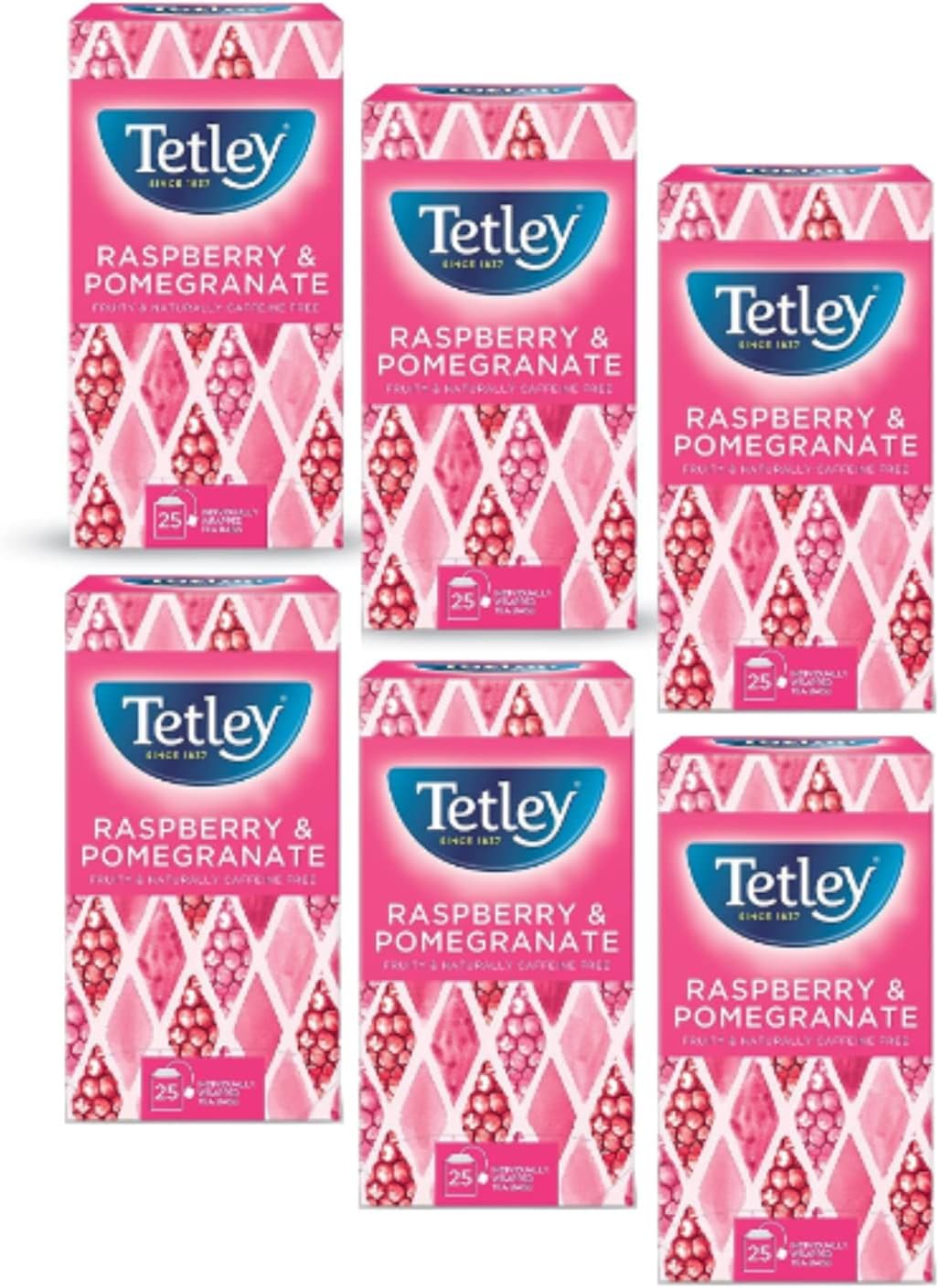 Tetley Infusion Raspberry & Pomegranate Fruity Naturally Caffeine Free - 6 x 25 Tea Bags (262.2 Grams)