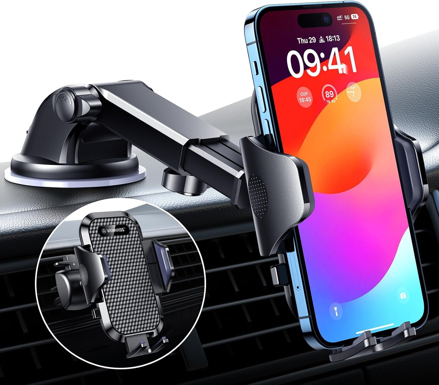 VANMASS 【New Upgrade BEST】 Car Phone Holder 【Ultimate Version True Military-grade】 Mobile Cell Mount Windscreen Dashboard Vent Van Automobile Cradle for iPhone 16 15 14 13 Samsung All Smartphones
