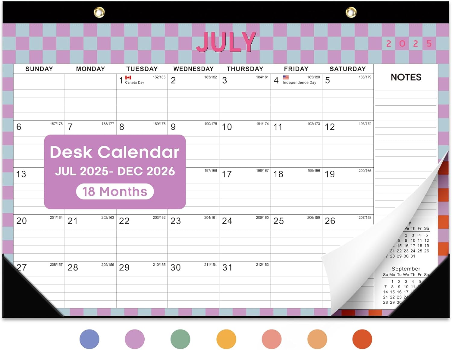 Desk Calendar 2025-2026, 18 Months Calendar Runs from July 2025 to Dec 2026 - Large 17" x 12" Desktop/Wall Monthly Calendar for Home School, or Office - Checkered Pattern