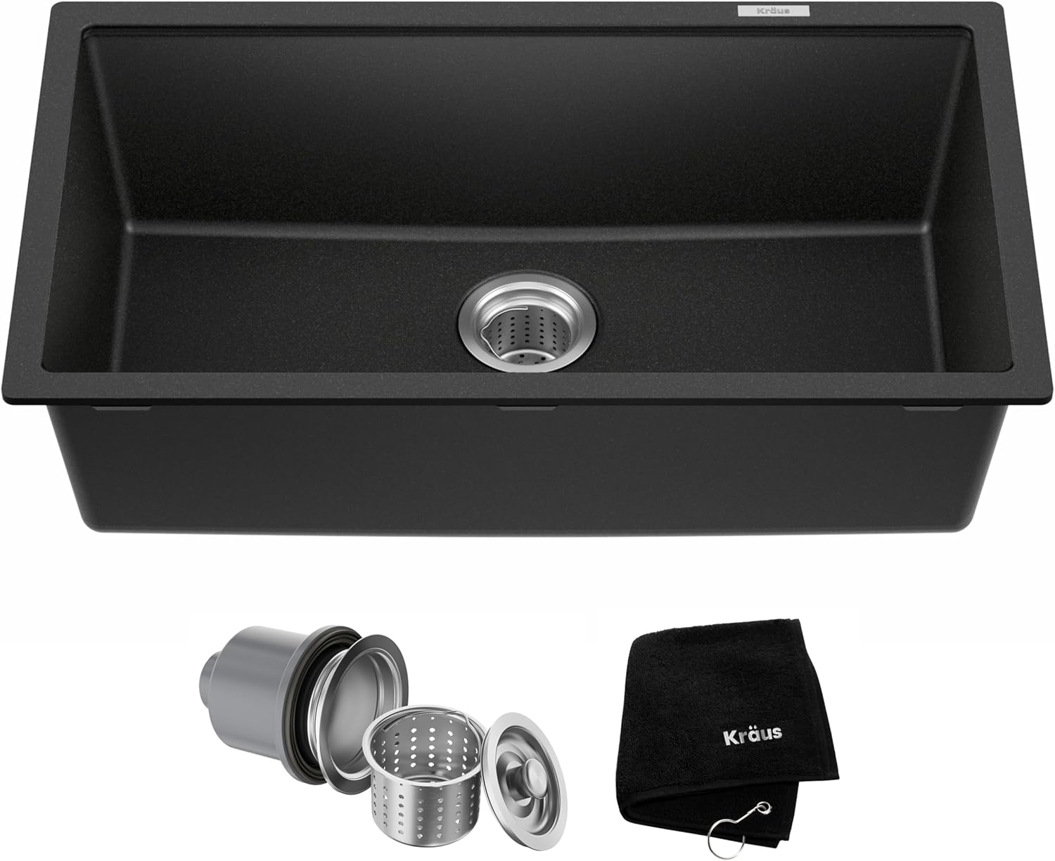KRAUS Quarza 31-inch Undermount Single Bowl Granite Kitchen Sink in Black Onyx, KGU-413B