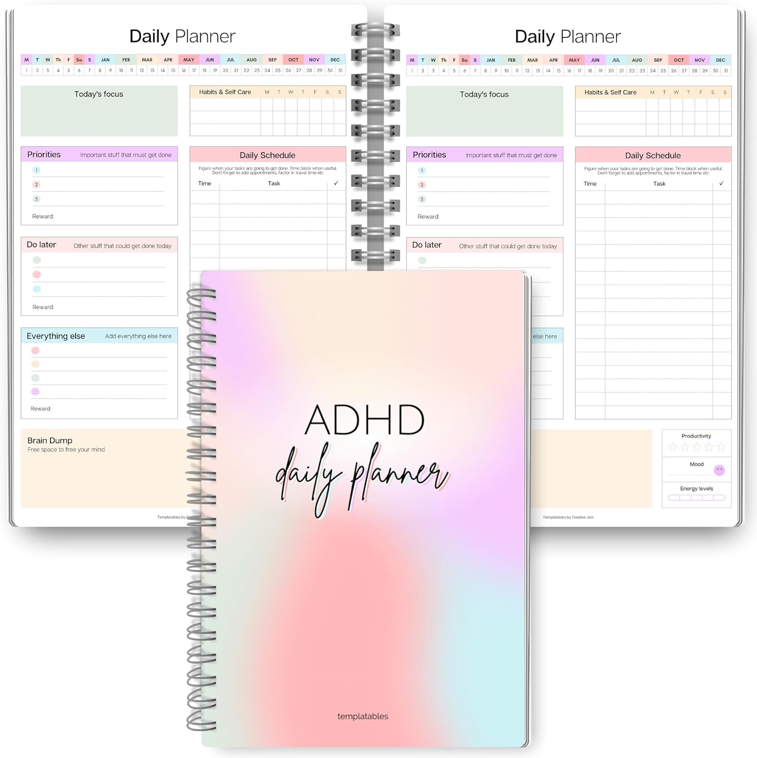 ADHD Daily Planner for Neurodivergent Adults - Productivity Daily Planner & Task Management to Stay Organized and Focused (Rainbow)