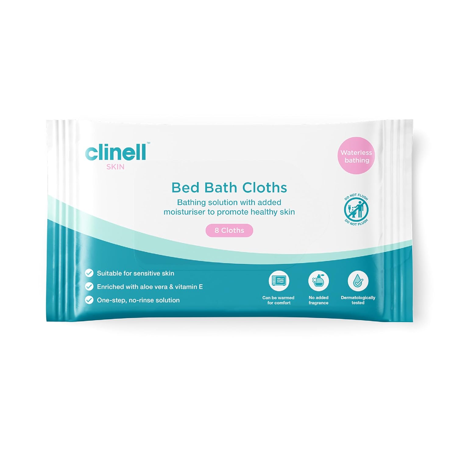 Clinell Skin Bed Bath Wipes - Pack of 1 - 8 Wipes - Easy to use, Containing Aloe Vera, Dermatologically Tested, Alcohol-Free, Gentle pH Neutral Formula