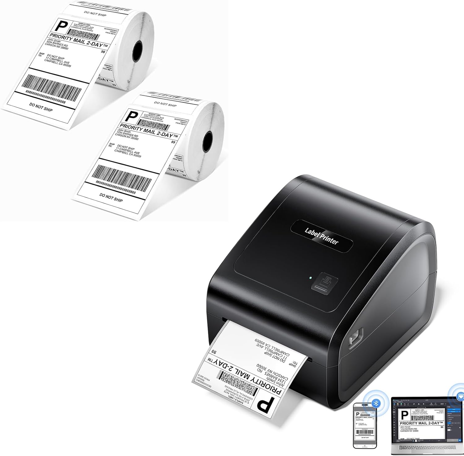 D550 Pro Bluetooth and Ethernet Shipping Label Printer with 2Roll Thermal Labels 1000pcs