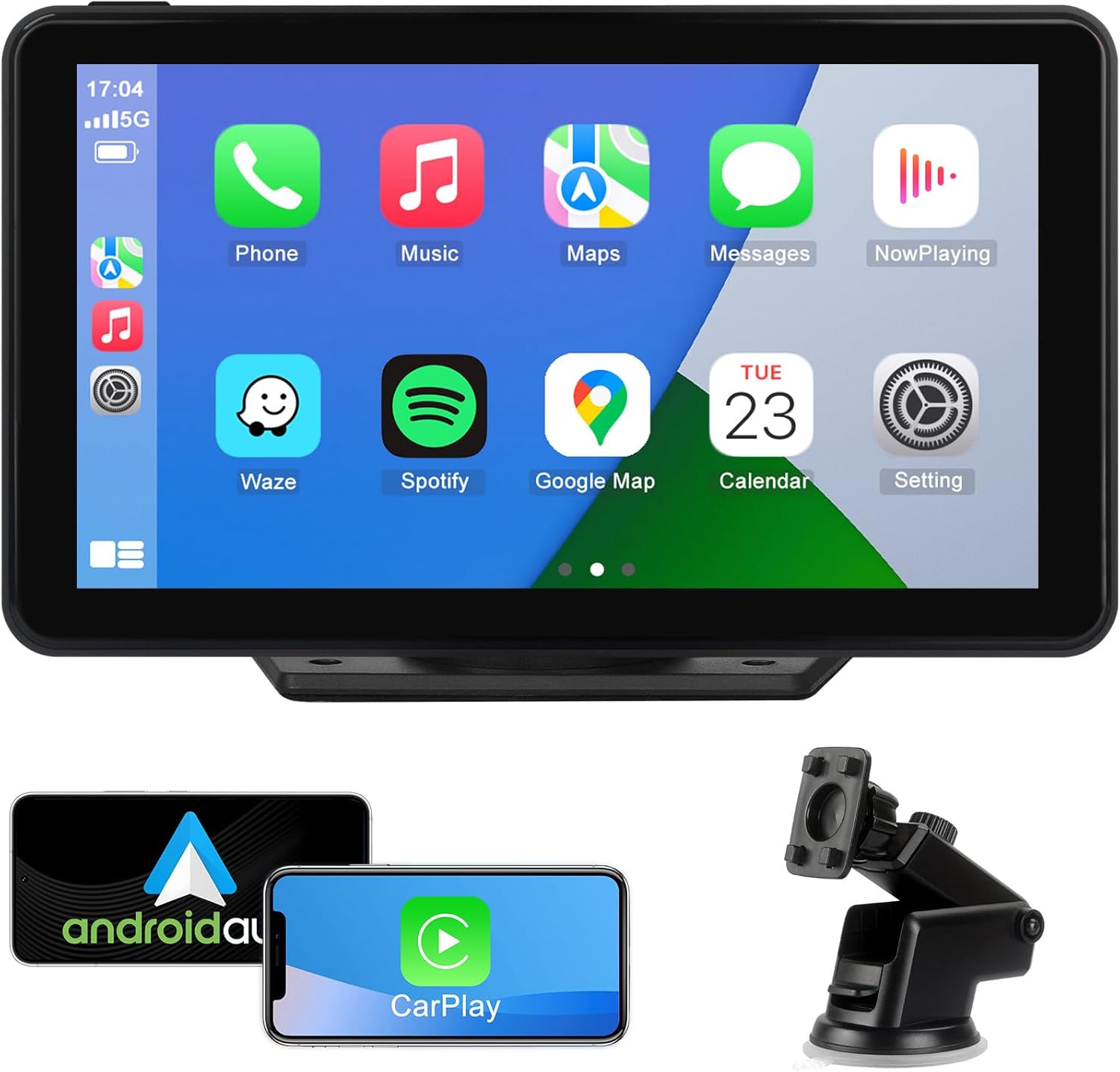 Wireless Apple CarPlay Android Auto Screen for Car, 7" HD Touch Screen Car Stereo Portable Live Navigation Car Play Mirror Link Music Video Player Siri/AirPlay/AUX/FM/Radio
