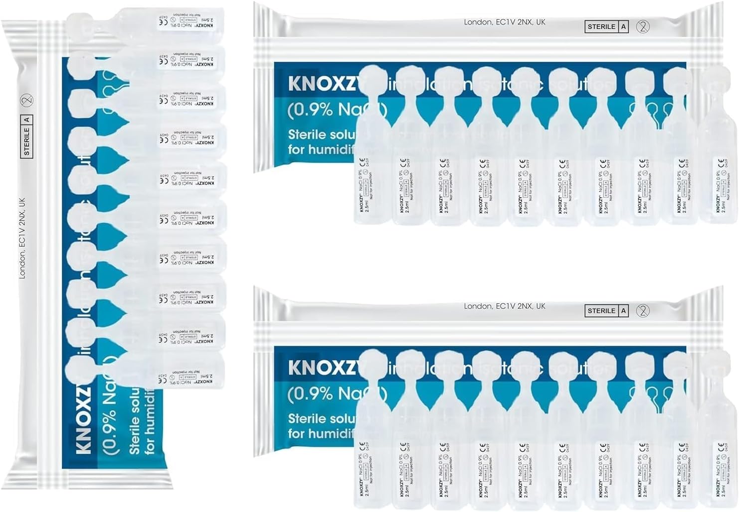 KNOXZY Isotonic Saline Solution 0.9% - Sodium Chloride NaCl - Inhalation Saline Solution for Humidifying The Airways - 2.5 ml Unit Dose Vials, Pharmaceutical Grade (Isotonic - 30 Vials)