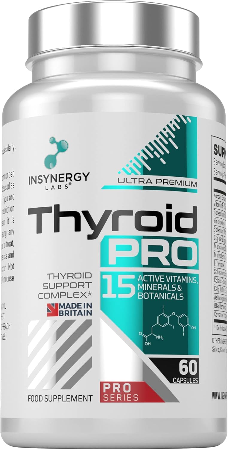 Thyroid Support Complex Thyroid Pro for Women and Men – Energy, Focus, Tiredness & Fatigue – L tyrosine, ashwagandha, Vitamin B12, 60 Vegan Capsules Thyroid Supplement
