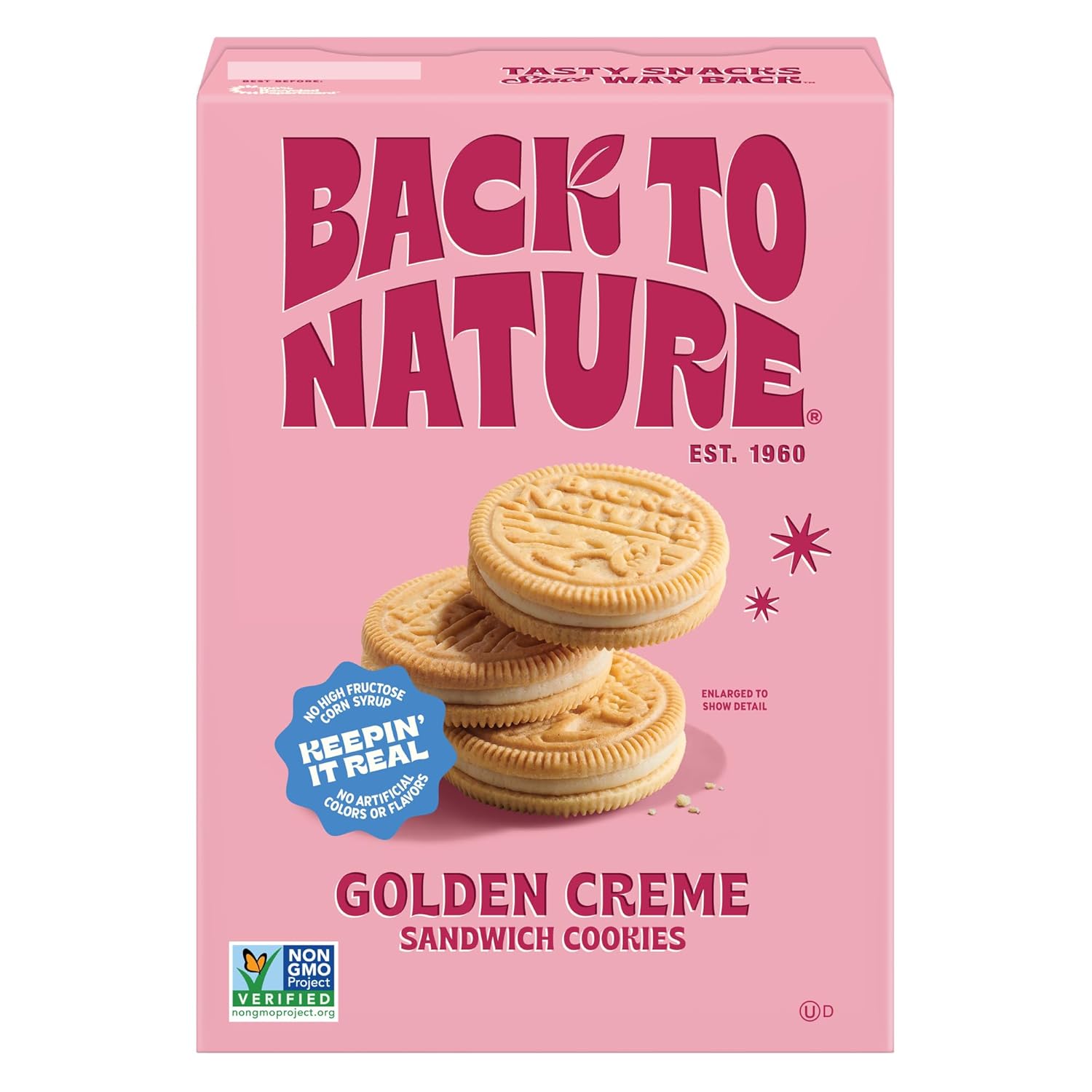Back to Nature Golden Vanilla Creme Sandwich Cookies, Plant Based, Non-GMO, Vegan Friendly, Made with Wheat Flour, Snack Happy 8.25 oz Box