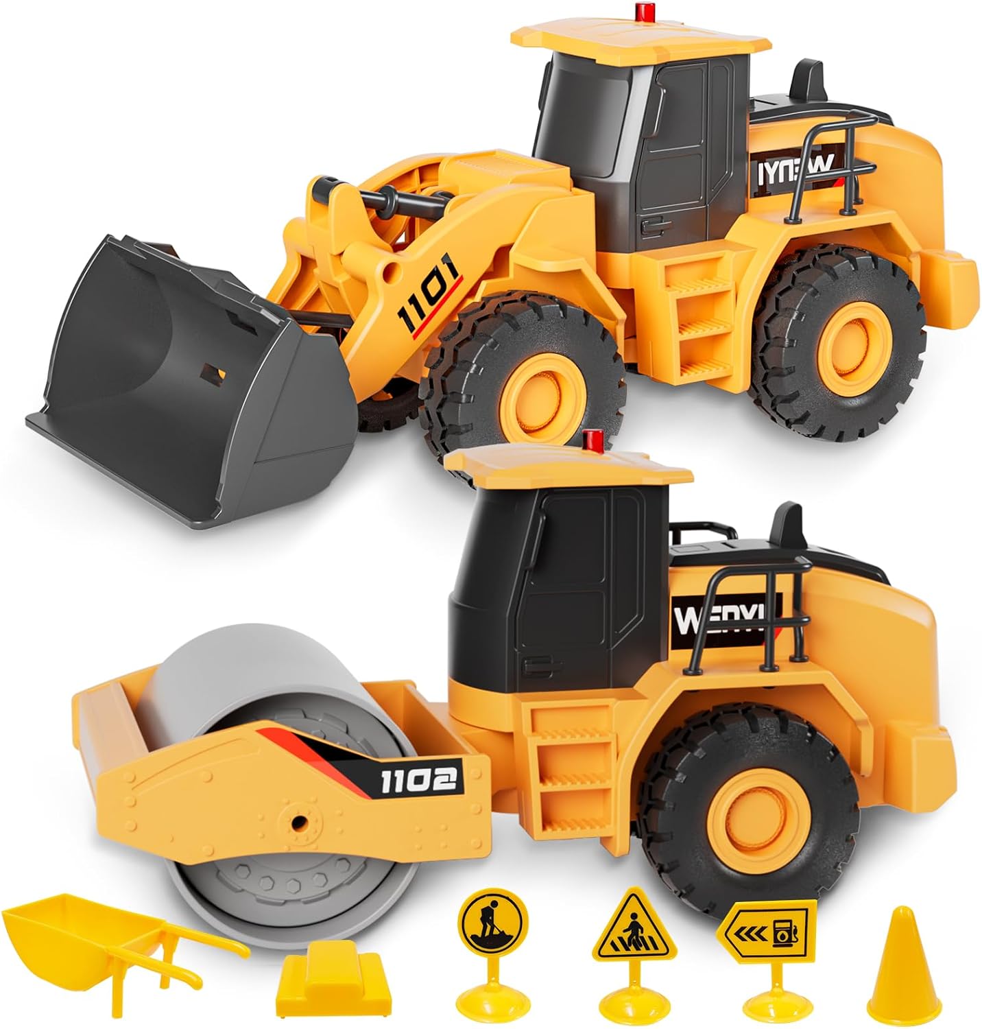 TOYABI 2Pcs Construction Toys, Bulldozer Steamroller Truck Toys with Music & Light, 1:32 Simulation Model, Gift for Boys Girls Children Age 3 4 5 6 7 8