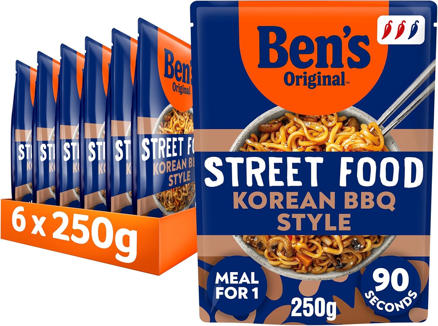 Ben's Original Street Food Korean BBQ ready in 90 seconds Noodles Ready Meal serves 1 multipack 6x 250g