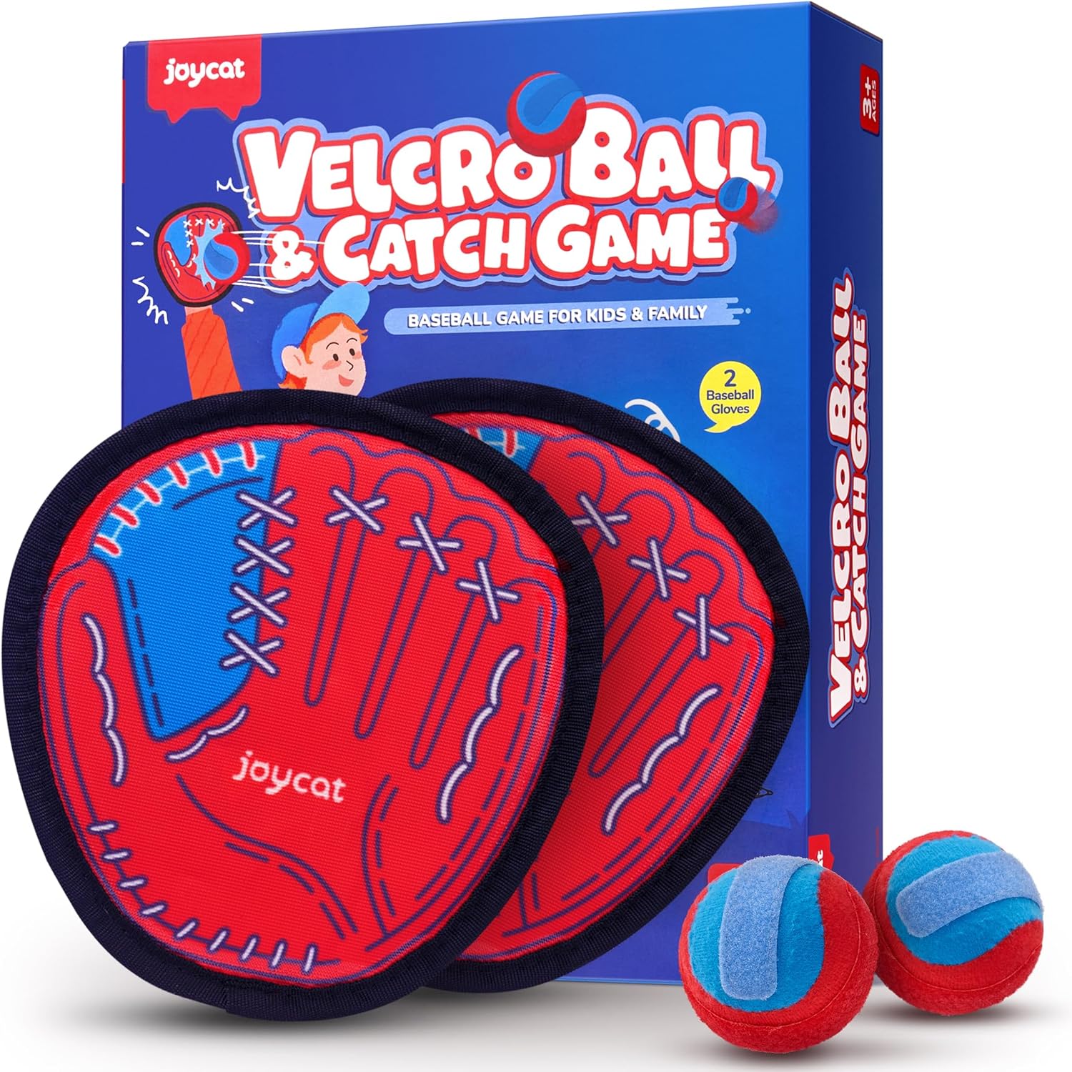 JoyCat Toss and Catch Ball Game for Kids – Outdoor Beach & Yard Game Set with 4 Paddles, Kids Toddler Baseball Glove,Family Throwing & Catching Game for Ages 3–12
