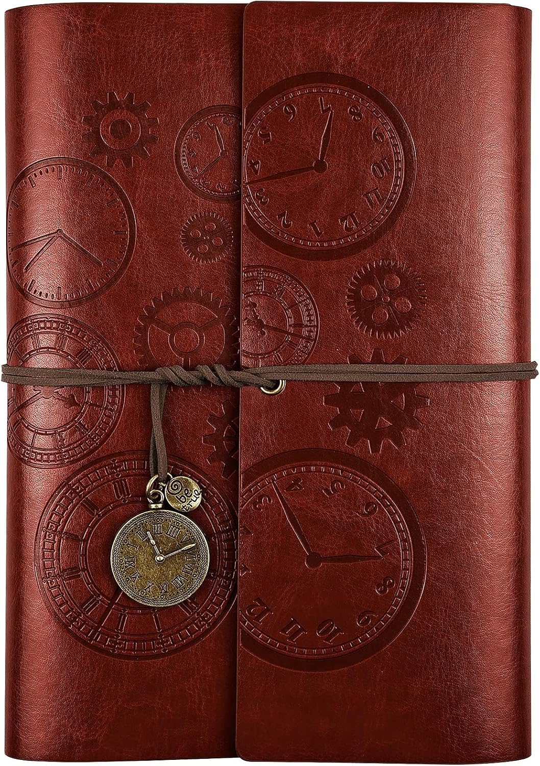 Leather Journal Notebook, Refillable Notebook with Lined Pages Vintage Writing Travelers Notebook Spiral Bound Journal, Gift for Men and Women Classic Embossed Retro Pendants 23x16.5cm（A5, Brown)
