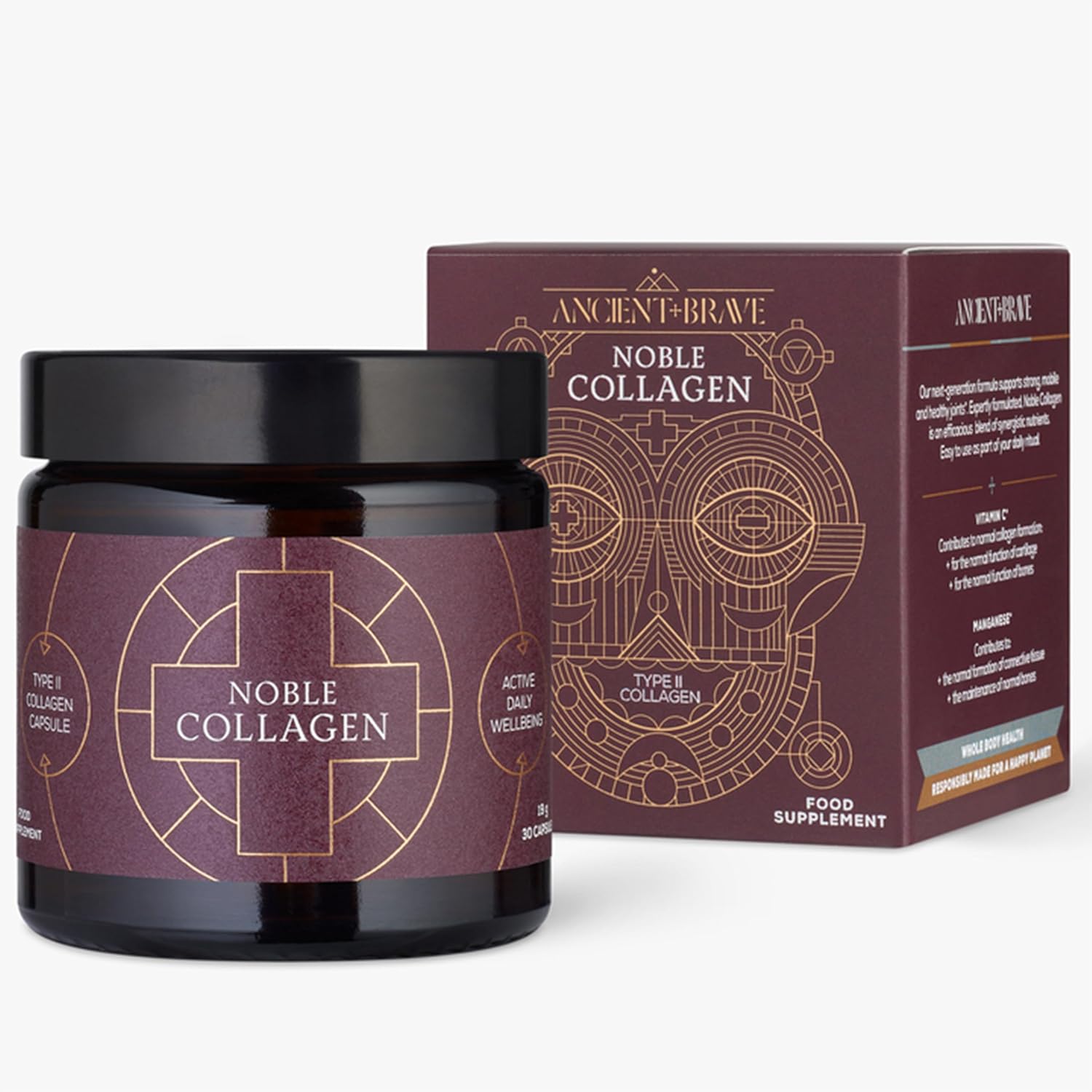 Ancient + Brave Noble Collagen - Type 2 Collagen Capsules for Joint Health, Healthy Bones & Ligaments - Enhanced with Vitamin C, Boswellia Serrata & Manganese - Gluten Free, Soy Free, 30 Capsules