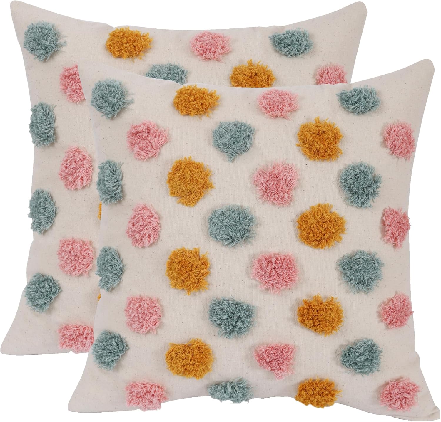 Holibeat Fluffy Dot Pillow Covers Decorative Throw Pillowcases Pack of 2 (Pink Blue Orange, 18" x 18" (Pack of 2))