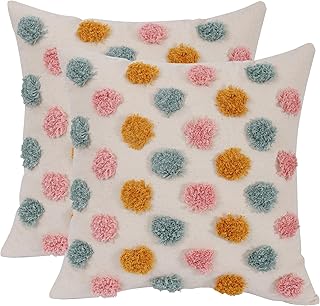 Holibeat Fluffy Dot Pillow Covers Decorative Throw Pillowcases Pack of 2 (Pink Blue Orange, 18" x 18" (Pack of 2))