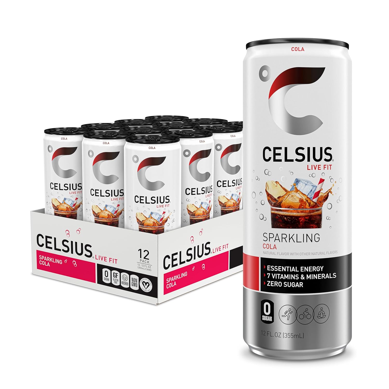 CELSIUS Sparkling Cola, Functional Essential Energy Drink 12 Fl Oz (Pack of 12)