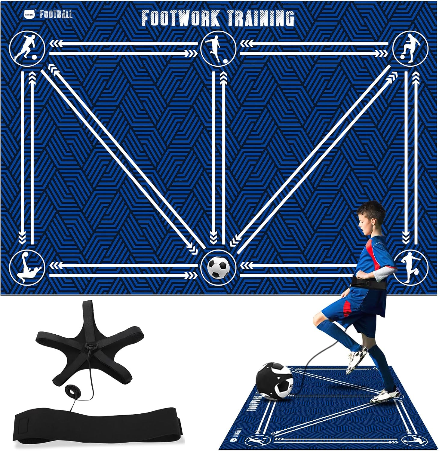 MIAOKE Soccer Training Mat - Ideal for All Levels and Ages, Anti - Skid Footwork Mat to Boost Speed, Strength & Coordination, Football Training Equipment for Skill Enhancement