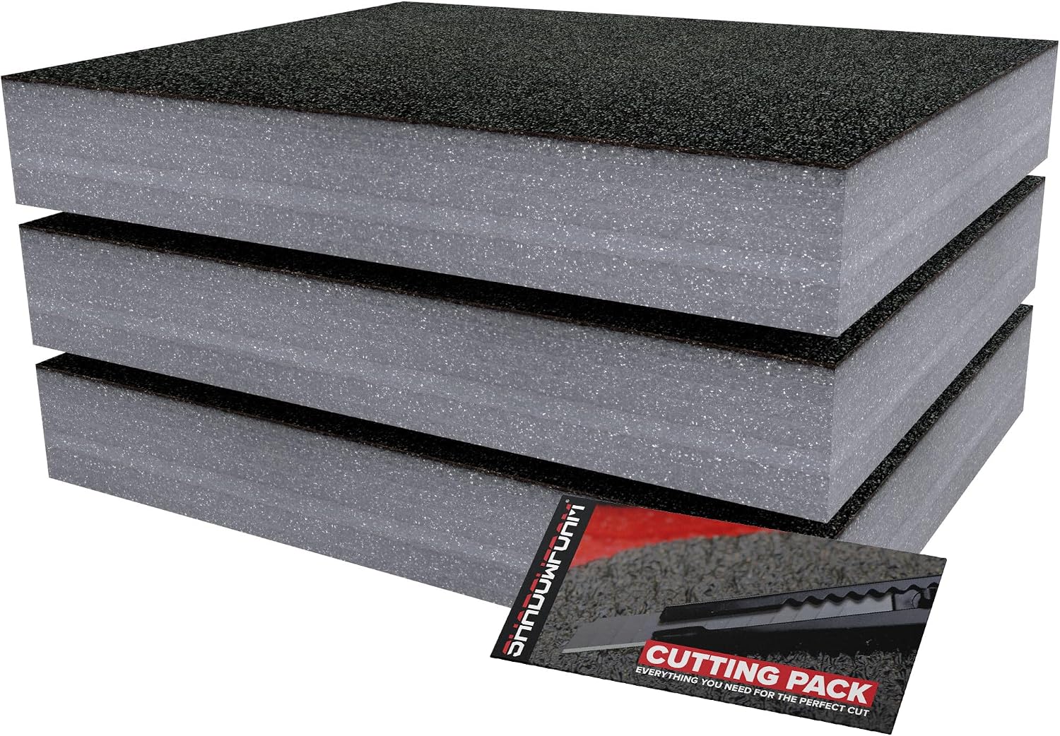 Shadow Foam Small Pack 3pcs – Foam Inserts Kit for Tool Box Organisation – 40 x 32cm DIY Cut & Peel Foam Sheets for Tool Boxes & Tool Storage Systems – Grey (70mm Depth)