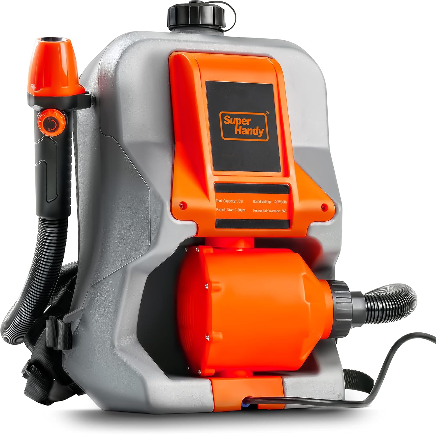 SuperHandy PRO ULV Fogger, Corded Backpack Garden Mist Sprayer, 2.6GAL 1-15GPH - Upgraded Hose & Turbo Jet Spray Nozzle - for Lawncare, Disinfectant, Hydroponics