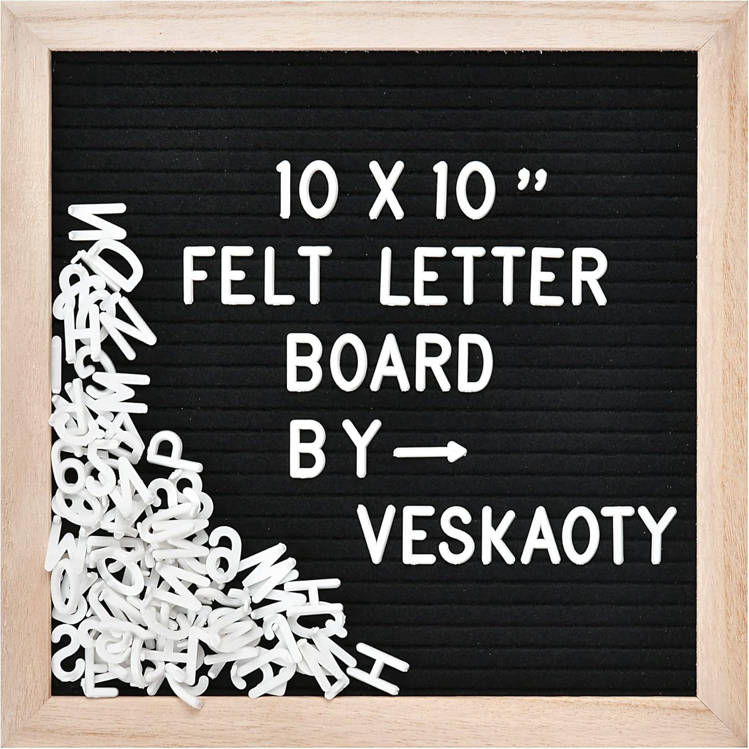 Felt Letter Board with 294 Letters, Numbers & Symbols - 10 x 10 inch Changeable Message Board with Wooden Frame Wall Mount Hook, Black & Wood