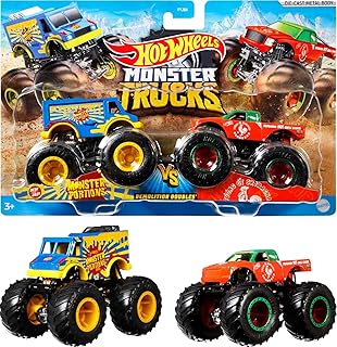 Hot Wheels Monster Trucks Toy Trucks 2-Pack, Demolition Doubles Set of 2 Vehicles in 1:64 Scale, for Kids & Collectors (Styles May Vary)